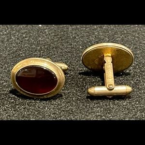 Gold Tone and Red Stone Cuff Links by Correct Quality